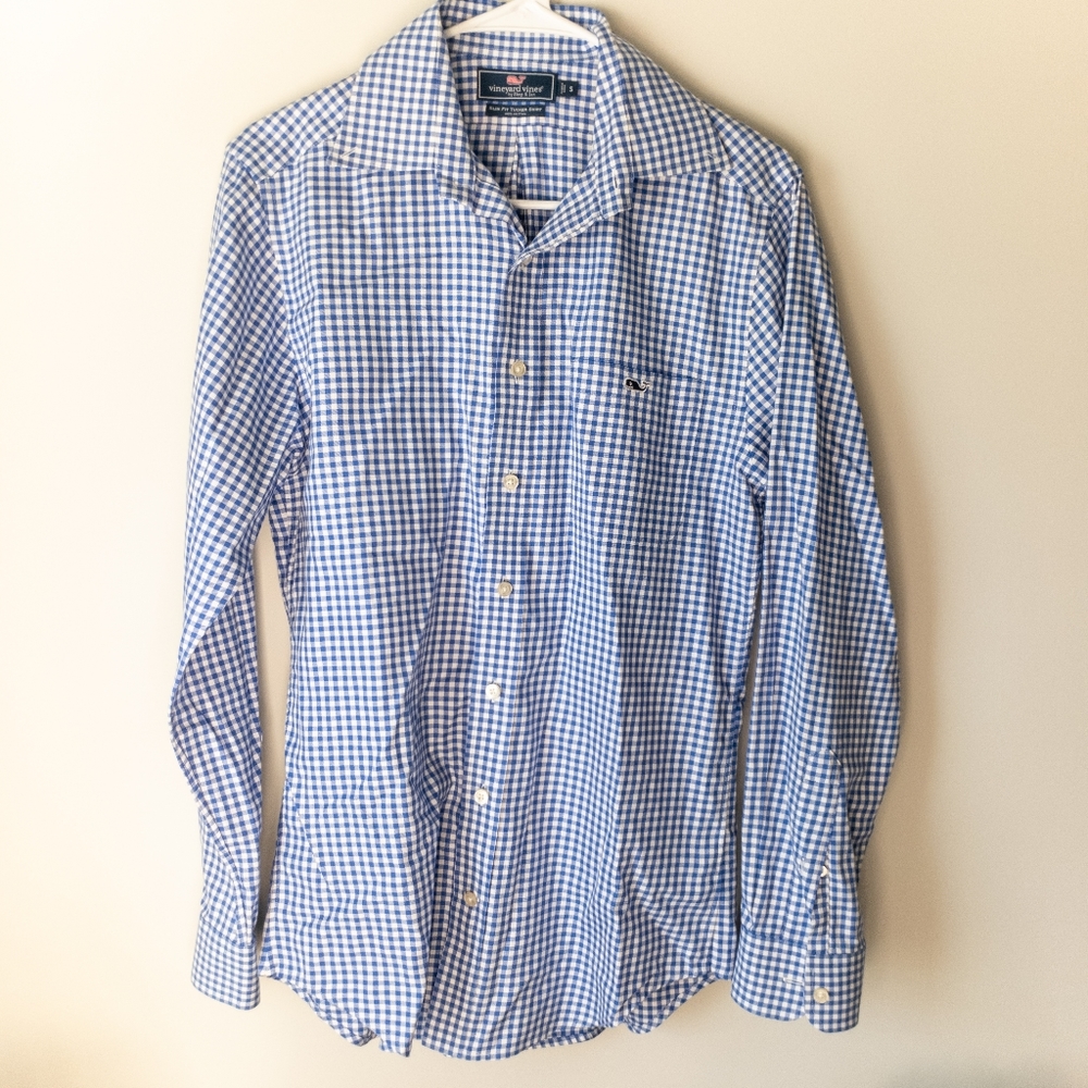 Mens Vineyard Vines Dress Shirt Small Blue White